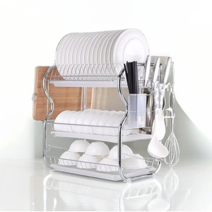 3 Tier Dish Drainer Rack with Drip Tray Cutlery Holder - silver by Modcraft