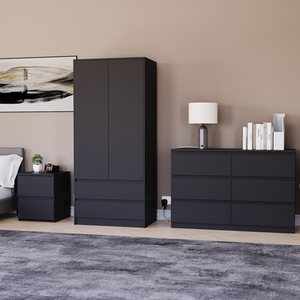 Denver Bedroom Set (2 Drawer Bedside, 6 Drawer Chest, 2 Door 2 Drawer Wardrobe) by Vida Designs