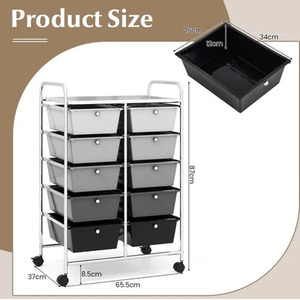 10-Drawer Storage Cart Rolling Cart - Black Gradient by Costway