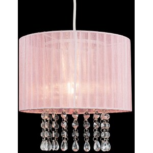 Modern Pink Voile Ribbon Wrapped Pendant Shade With Acrylic Droplets - Pink by ValueLights