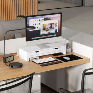 HOMCOM Adjustable Dual Monitor Stand Riser with Drawer - White by HOMCOM