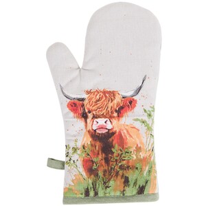 The Highland Cow Single Oven Glove - Sage