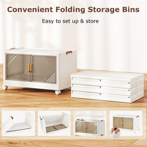 284L Folding Storage Bins with Lid - White by Costway