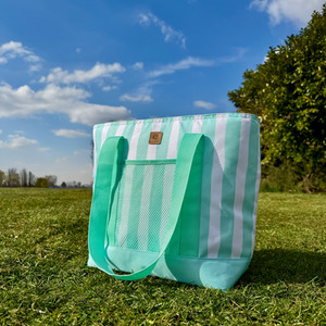 Whitesands Premium Insulted 14L Tote Cool Bag - Stripped Green by Bayside