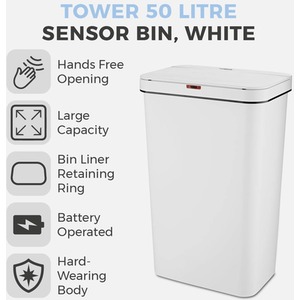 50L Rectangular Sensor Bin - White by Tower