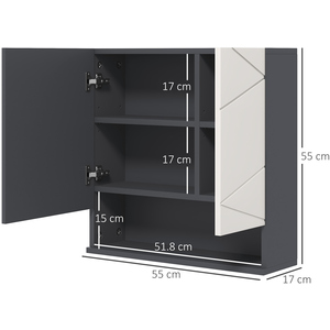 kleankin Wall Mounted Bathroom Mirror Cabinet Adjustable Shelves - Light Grey by kleankin