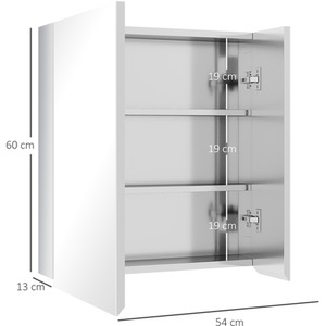 Wall Mounted Bathroom Mirror Cabinet with Doors Storage Shelves - Silver by kleankin