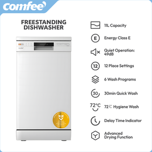 Comfee 10-Place Independent Dishwasher with 6 Wash Programs - White by Comfee
