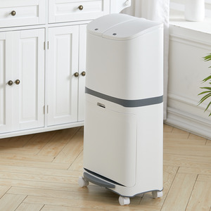 Domestic 2 Layer Flip Top Rubbish Can Recycled Pedal Dustbin With Wheels - White by Livingandhome