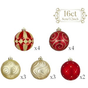 Christmas Baubles for Tree Decorations 16-Piece - Red Gold