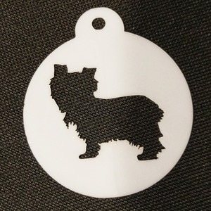Dog Themed Coffee Stencil - White / Stood Yorkshire Terrier by Pet Mirrors