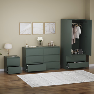 Denver Bedroom Set (2 Drawer Bedside, 6 Drawer Chest, 2 Door 2 Drawer Wardrobe) by Vida Designs