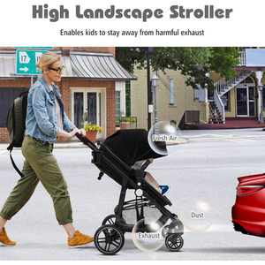2 in 1 High Landscape Stroller Foldable Toddler Stroller - Black by Costway