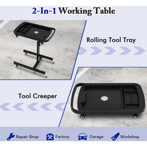 2-in-1 Rolling Tool Tray Work Table - Black by GAINOOM