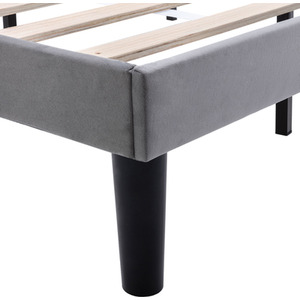 Upholstered Bed with Winged Headboard, Wood Slat Support - Grey by Abrihome