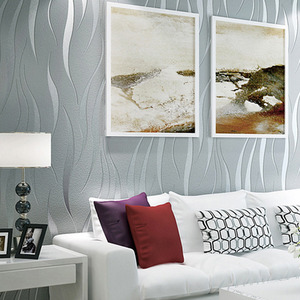 Modern Silver 3D Wave Striped Non Woven Embossed Flocking Wallpaper - Sliver Grey by Livingandhome