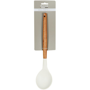 Retreat Silicone Solid Spoon with Wood Handle - White and Wood