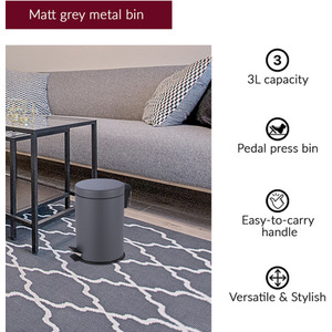 Innoteck Bathroom Pedal Bin With Toilet Brush 3 Litre Bin - Grey by Innoteck