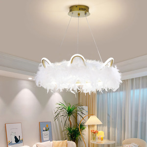 Crown Shaped Feather LED Pendant Light - White by Livingandhome
