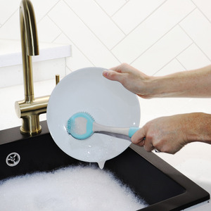 Pro Clean Anti-Bacteria Rubber Dish Brush with Extra Bristles - Blue by JVL