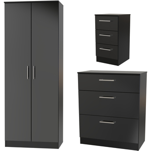 Devon Ready Assembled 3 Piece Bedroom Set - Black Matt / 6