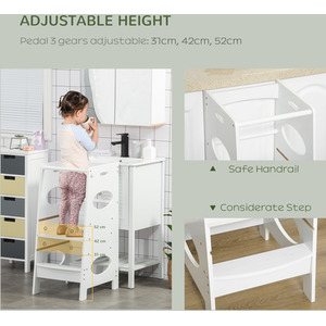 HOMCOM Kids Step Stool Kitchen Stool with Adjustable Standing Platform - White by HOMCOM