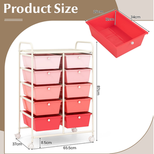 Storage Rolling Cart with 10-Drawer - Pink by Costway
