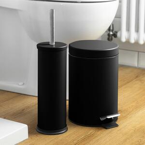 Matt Round Stainless Steel Toilet Brush Bin Set - Matte Black by Harbour Housewares