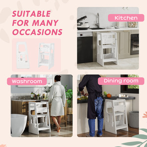 HOMCOM Kids Step Stool, Adjustable Standing Platform, Toddler Kitchen Stool by HOMCOM