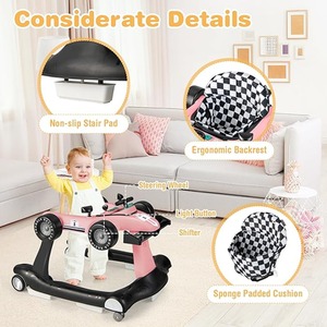 4-in-1 Baby Walker Foldable Activity Push Walker - Pink by Costway