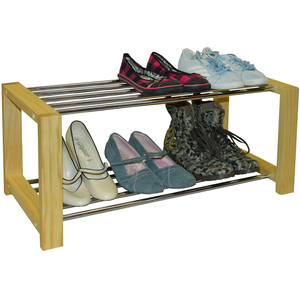 SLEEK - Solid Pine 6 Pair Shoe Storage Organiser Rack - Natural - Natural by Watsons
