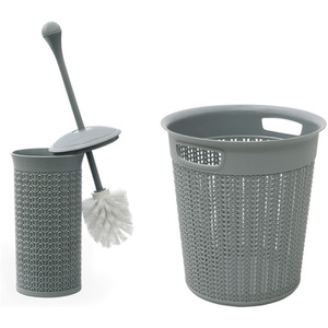 12L Knit Design Loop Plastic Round Bin - Grey / 40cm by JVL
