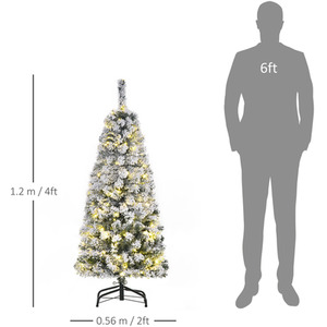 HOMCOM Prelit Artificial Snow Flocked Christmas Tree with LED Light - Green, White / 6ft by HOMCOM