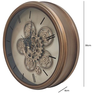 Vanity Living Round Glass Front Gear Wall Clock - Gold / 36cm by Vanity Living