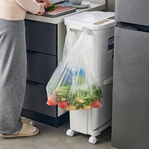 Waste Bin Dual Compartment With Wheels - White / 45l by Livingandhome