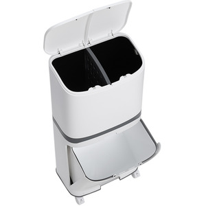2-Tier Waste Separation Bin with Wheels - White / 48l by lifeideas