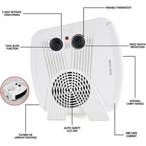 Electric Fan Heater with Thermostat 3000W - White