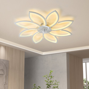 Flower-Shaped Tri-Color Dimmable Ceiling Fan Light - White / 87cm by Livingandhome