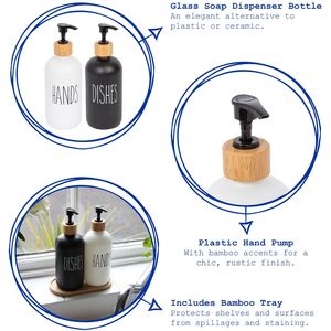 2pc Glass Soap Dispenser Set with Bamboo Tray - 500ml - WhiteBlack - White by Harbour Housewares