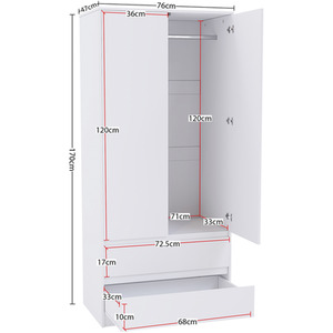 Denver Bedroom Set (2 Drawer Bedside, 4 Drawer Chest, 2 Door 2 Drawer Wardrobe) by Vida Designs