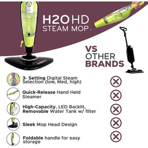H2O HD Pro Steam Mop and Handheld Steam Cleaner - Black and Green by H2o
