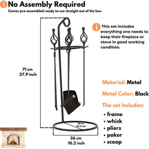 Fireside Companion Set - Sturdy Metal Log Burner Tools - Black by NOVECRAFTO