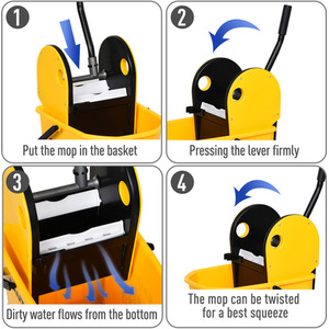 HOMCOM 26L Mop Bucket with 4 Wheels - Yellow and black by HOMCOM