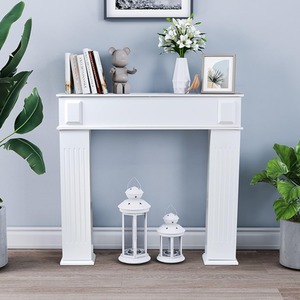 Classic Wooden Fireplace Surround Mantelpiece Storage Cabinet Shelves Unit Stand - White by URBNLIVING
