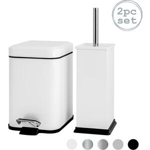 Square Stainless Steel Toilet Pedal Bin Brush Set - White by Harbour Housewares
