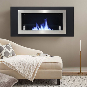 Stainless Steel Recessed Ethanol Fireplace - Black by Livingandhome