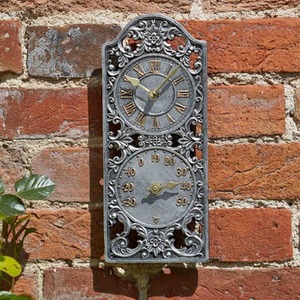Westminster Wall Clock and Thermometer - Silver by Garden Mile