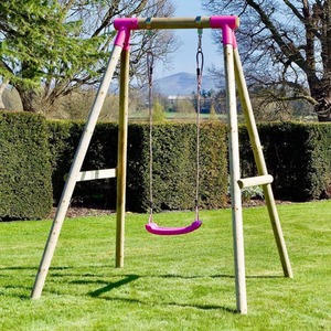 Wooden Single Swing Set with Standard Seat - Solar - Pink by Rebo