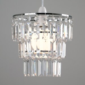 Pair Of Modern 3 Tier Clear Jewel Effect Droplets Ceiling Pendant Light Shades - Silver by ValueLights