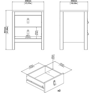 Madrid 3 Piece Bedroom Set - White / 1 x 2-drawer bedside table, 1 x 5-drawer chest of drawers and 1 x 3-door wardrobe